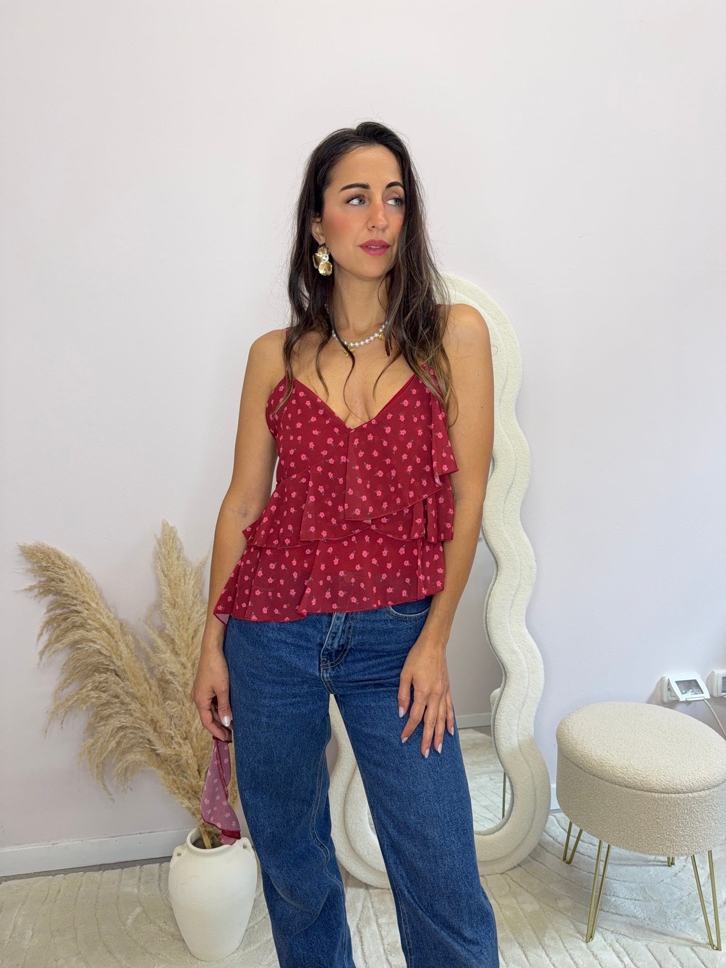 Top voulant con stampa fiori