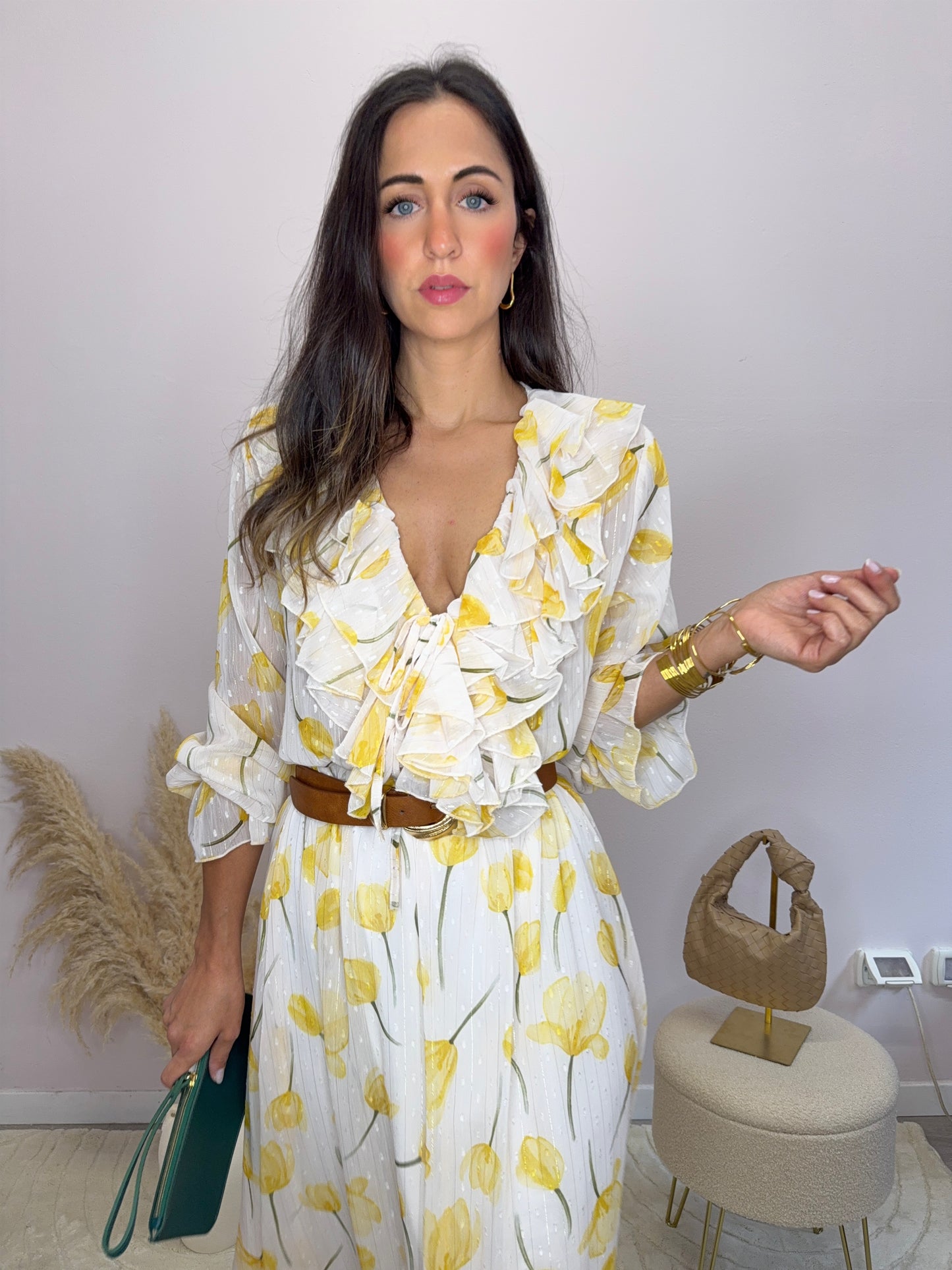 Abito lungo fiori giallo