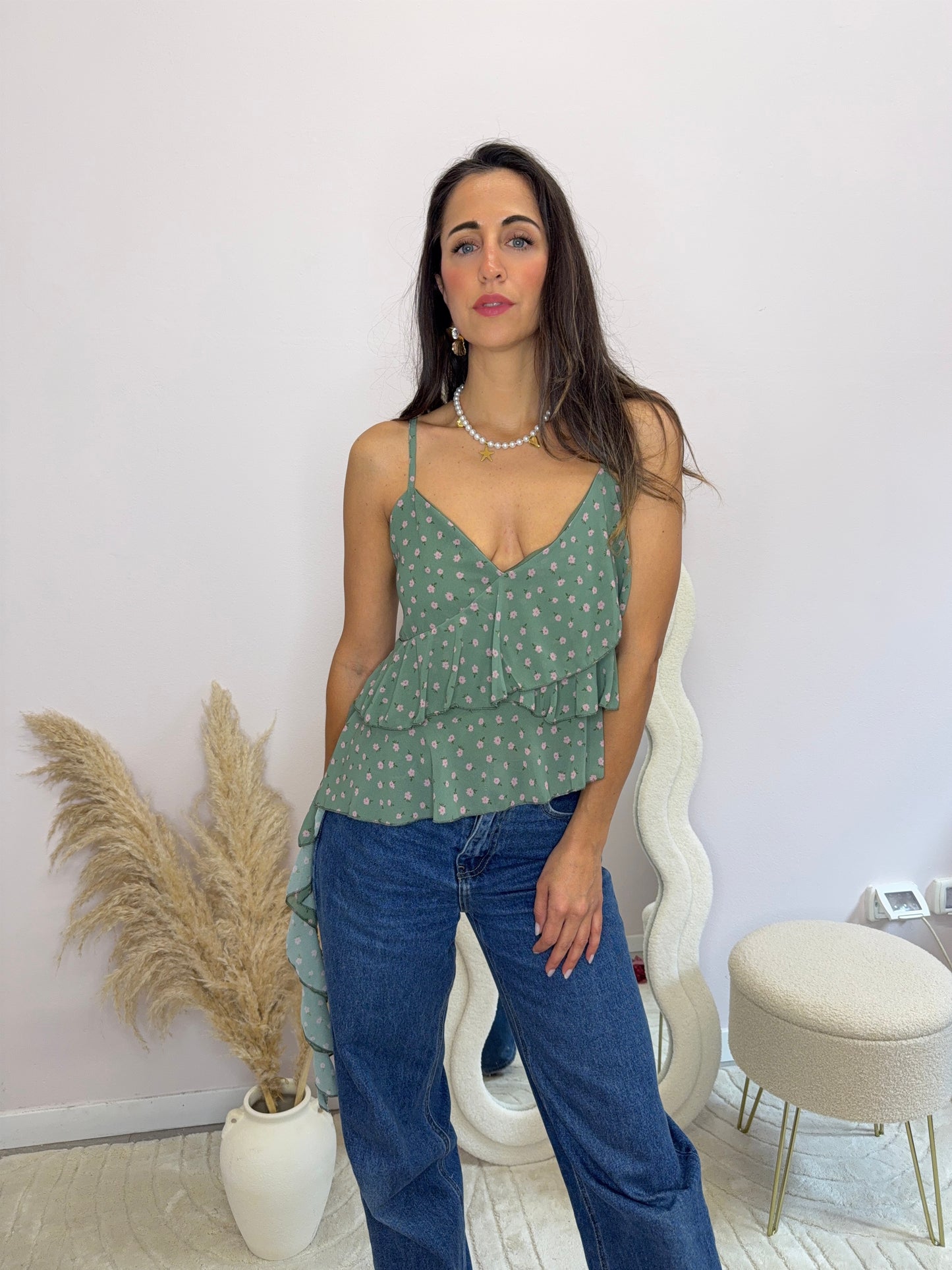 Top voulant con stampa fiori