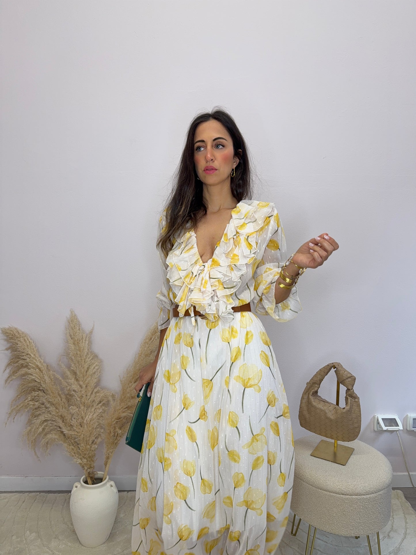 Abito lungo fiori giallo