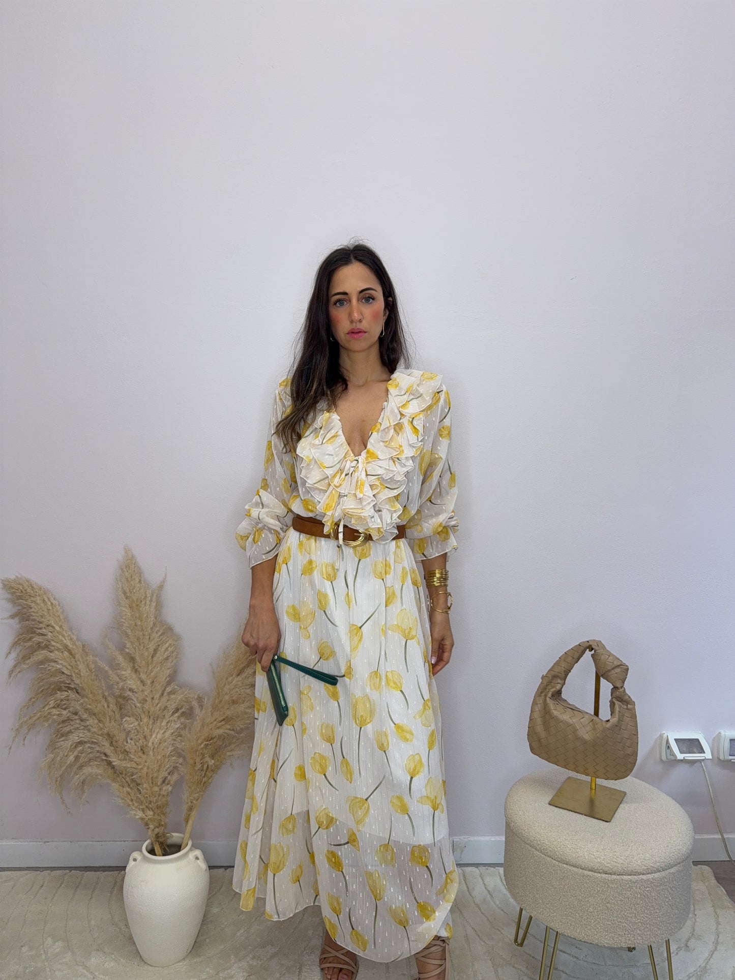 Abito lungo fiori giallo