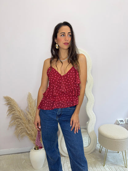 Top voulant con stampa fiori