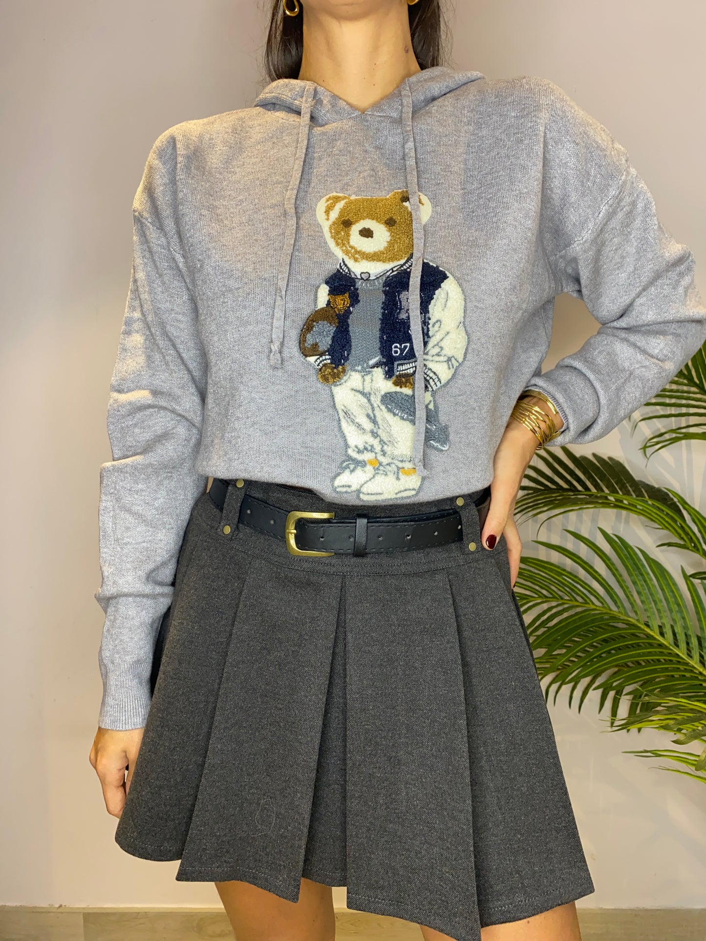 Maglia Teddy con cappuccio Grigia