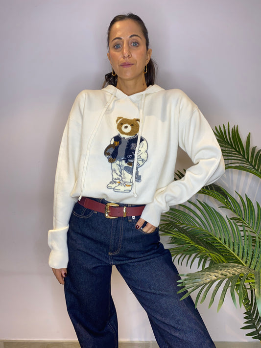 Maglia Teddy con cappuccio Bianca