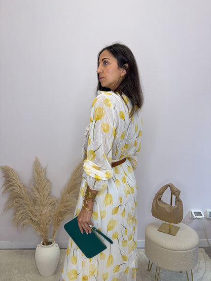 Abito lungo fiori giallo