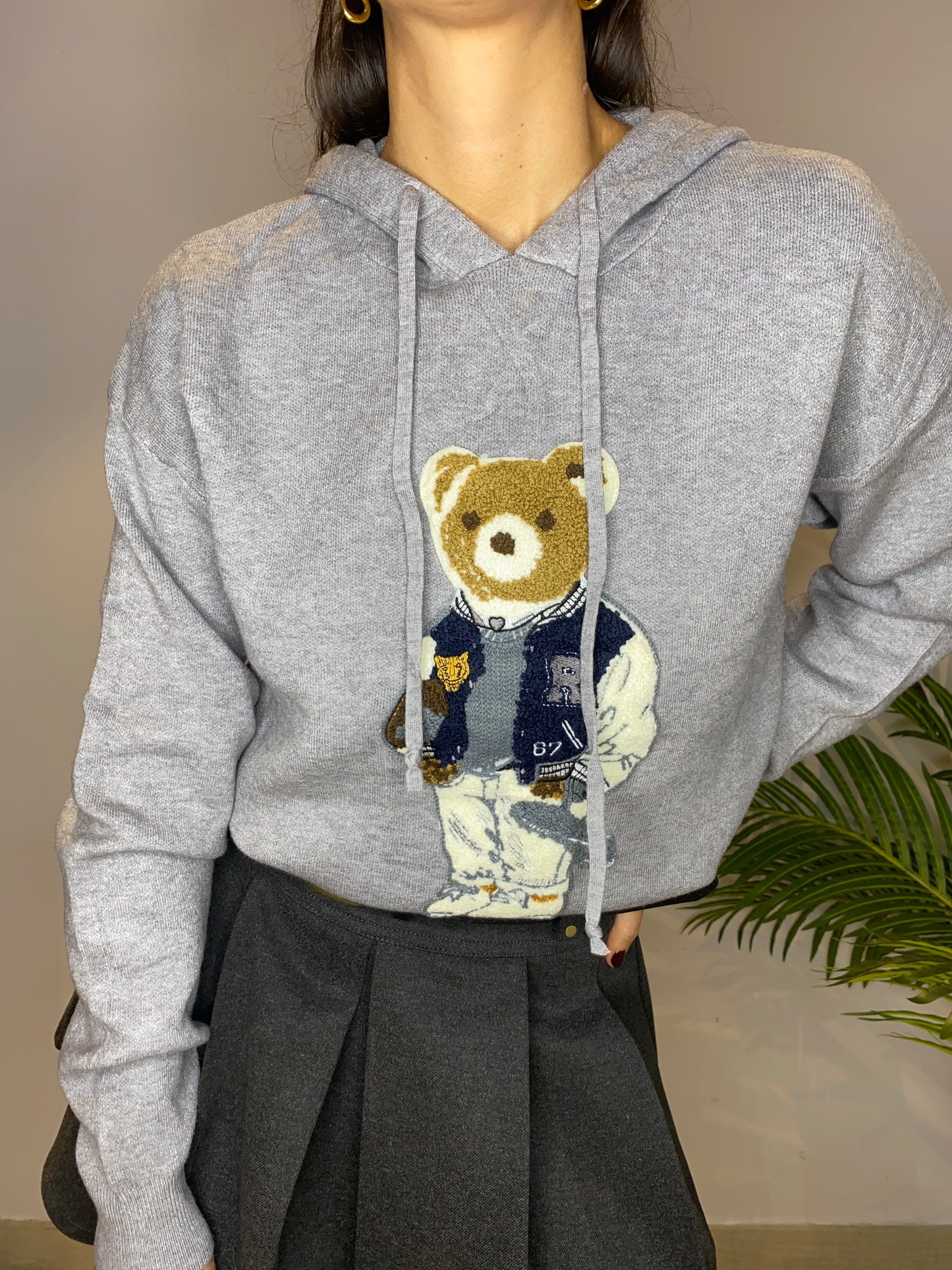 Maglia Teddy con cappuccio Grigia