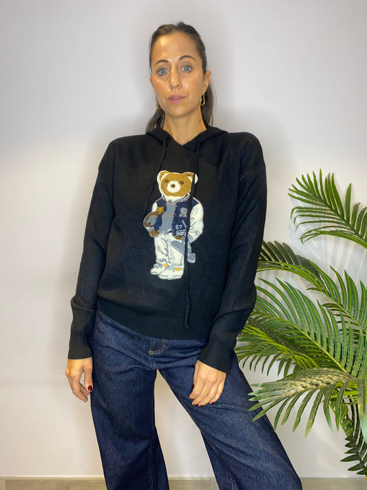 Maglia Teddy con cappuccio Nera