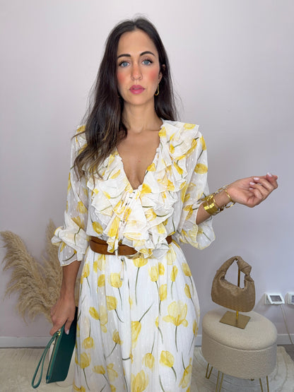 Abito lungo fiori giallo