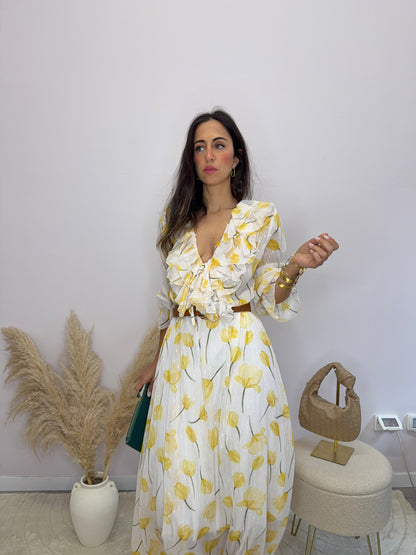 Abito lungo fiori giallo
