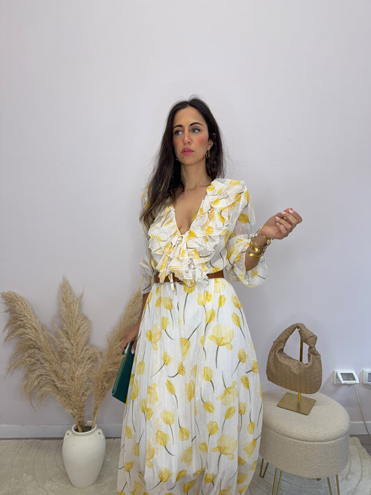 Abito lungo fiori giallo