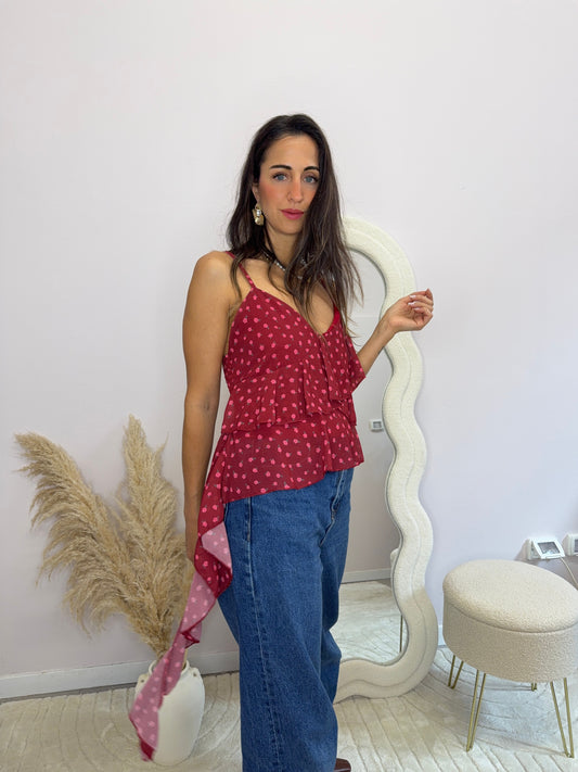 Top voulant con stampa fiori
