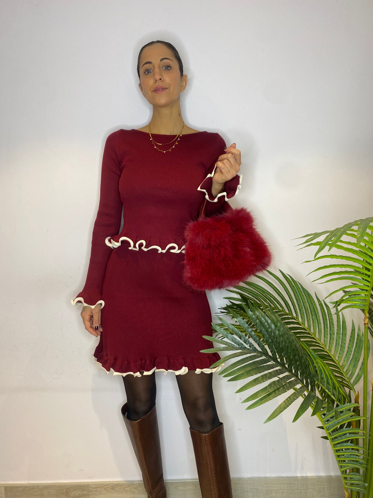 Completo in maglia frou frou Bordeaux