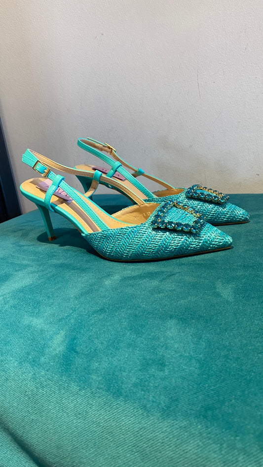 Slingback Raffia Turchese