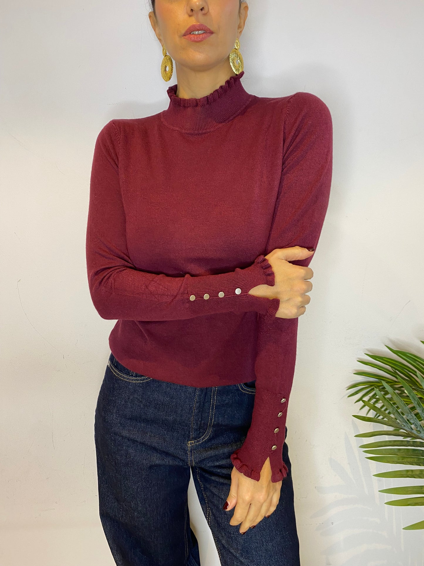 Maglione bordeaux con voulant